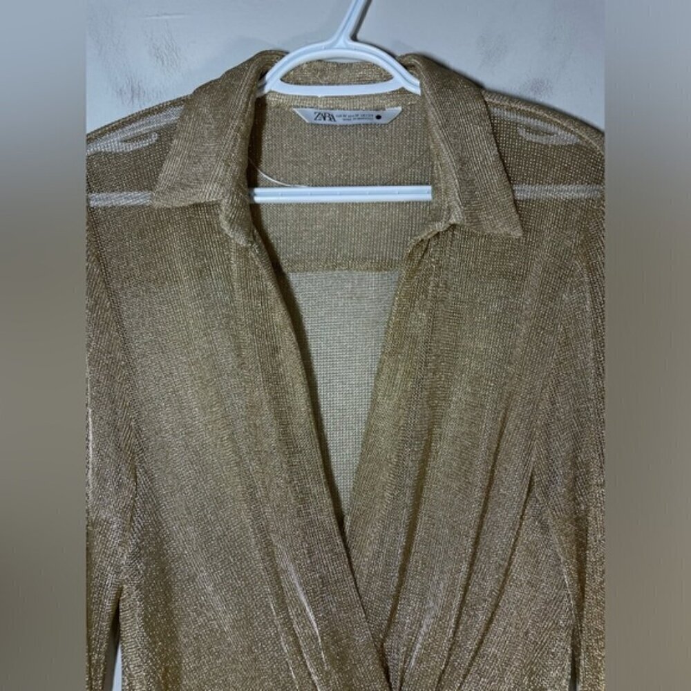 Zara Rose Gold Metallic Thread Pleated Blouse size M - Picture 9 of 11